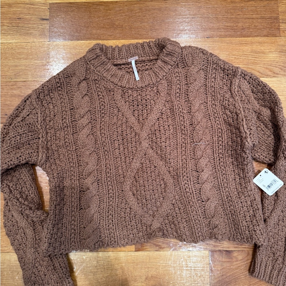 Cozy Brown Cable Knit Sweater Free People